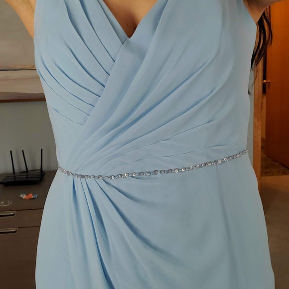 Alfred Angelo Chiffon Light Blue Bridesmaid or Grad Dress with Sequin Belt Sz 8 - Picture 5 of 9